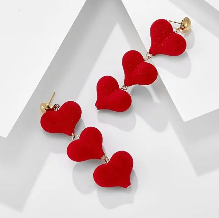 Three Heart Drop Earrings