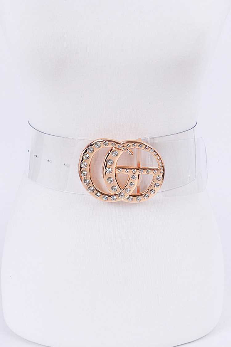 Crystal Gold Logo Clear Belt