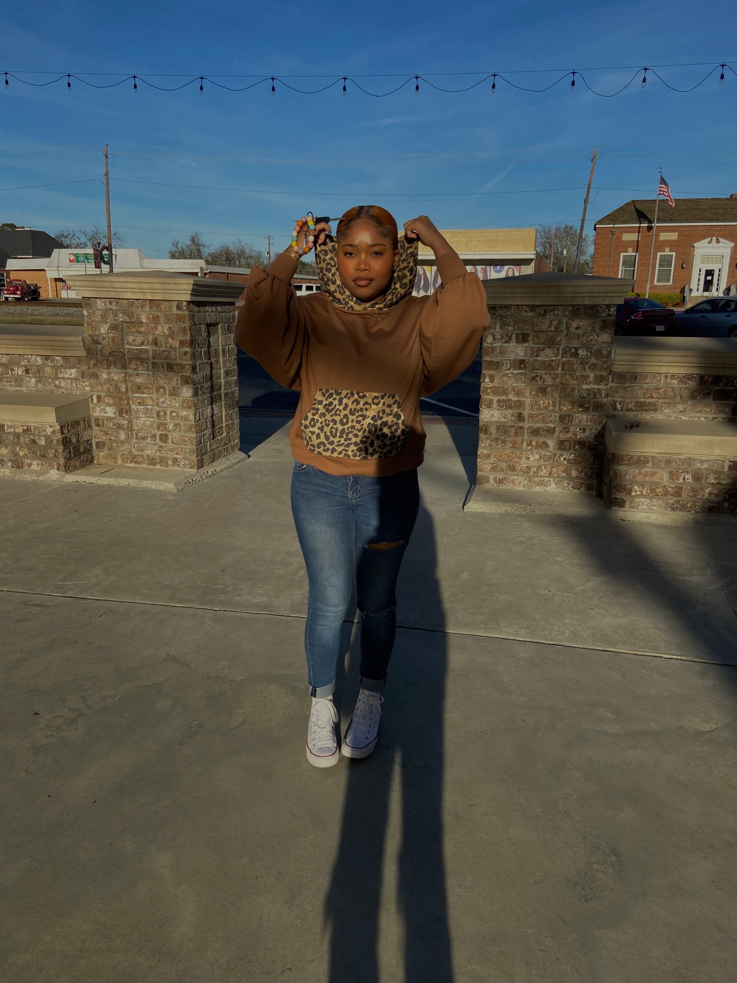 Deep Camel Brown Reverse Leopard Hoodie