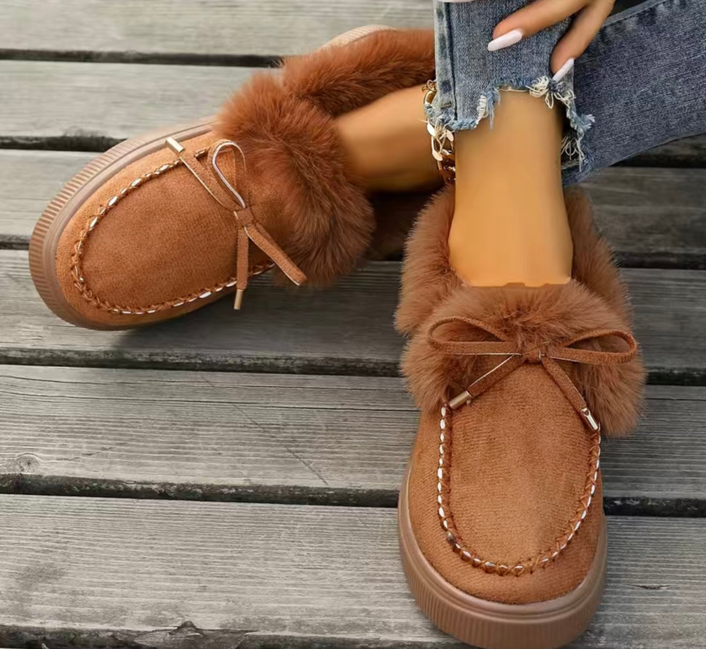 Brown Plush Ankle Shoots