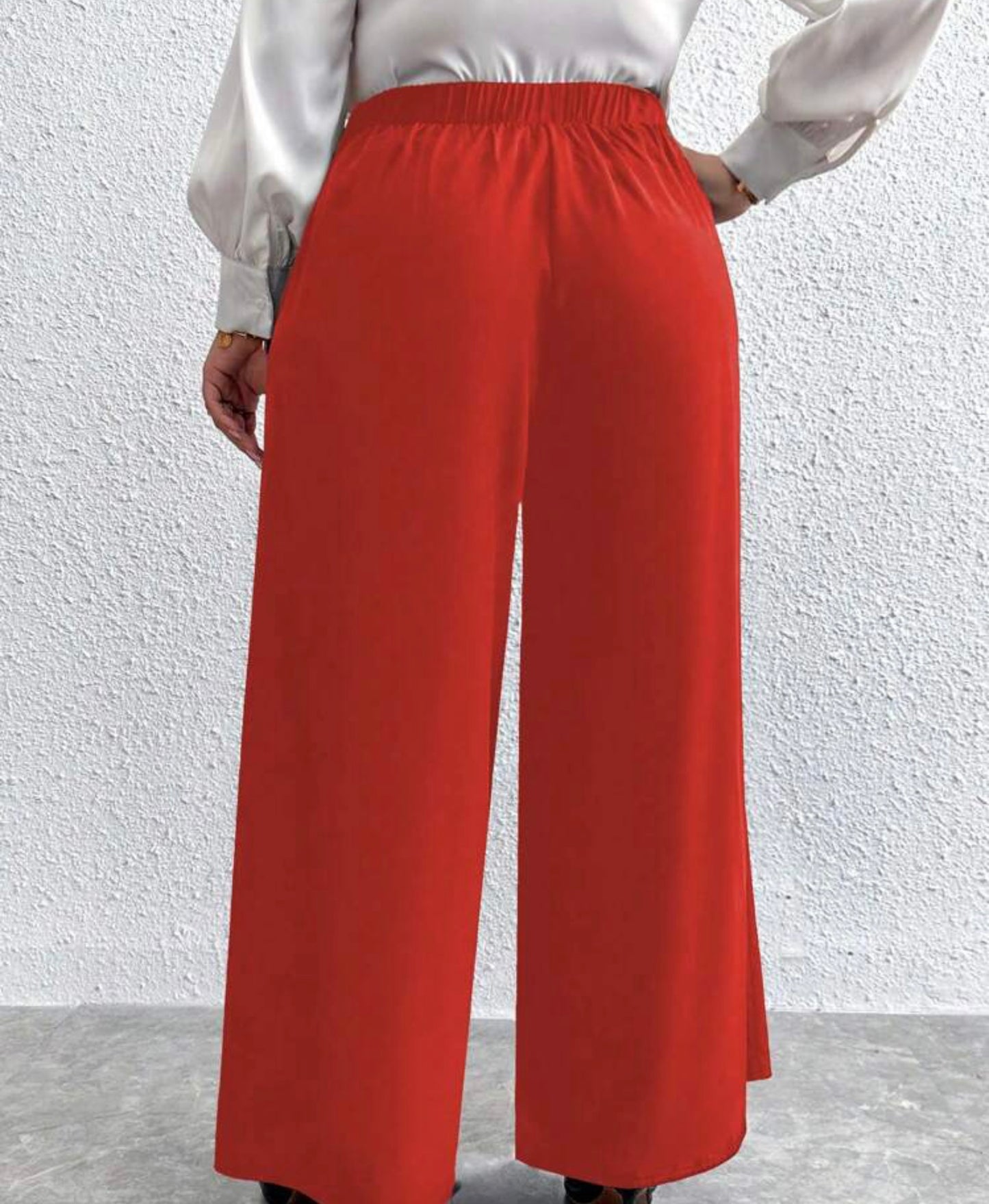 Red Plus High Waist Wide Leg Pants
