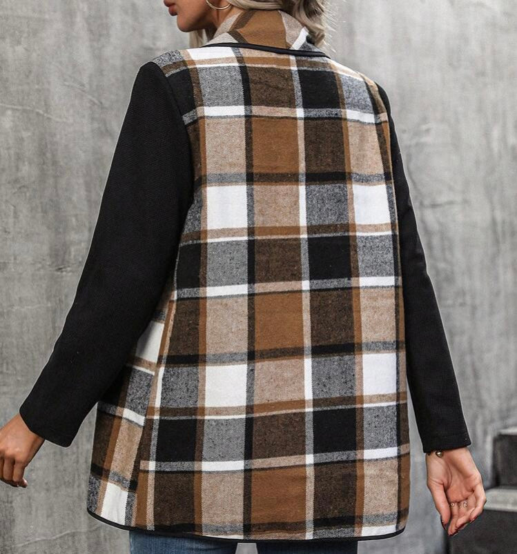 Hannah Plaid Open Front Coat