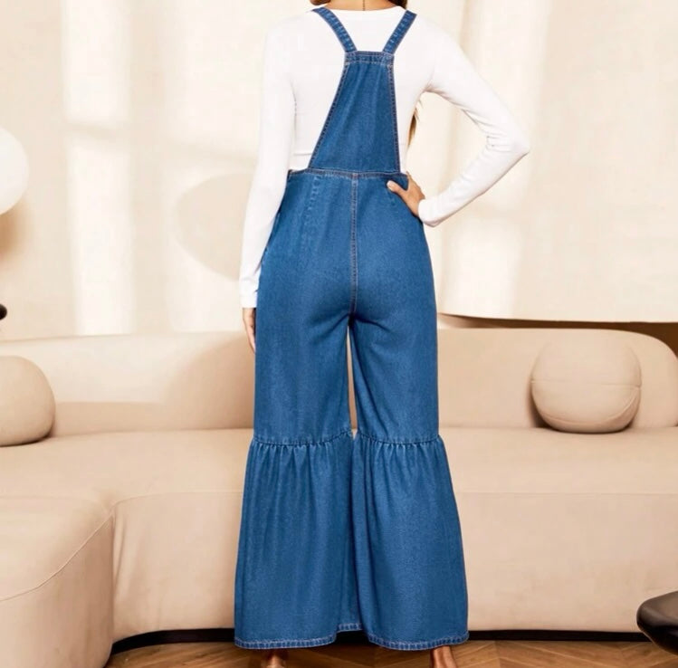 Denim Ruffled Overalls
