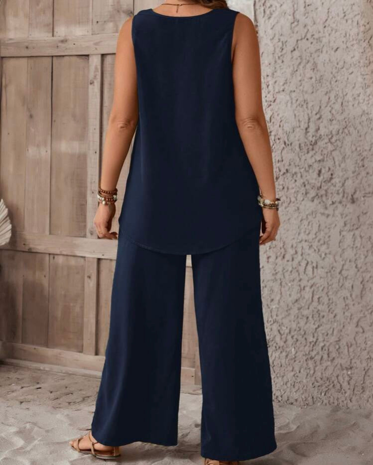 Navy Blue Tank Top & Wide Leg Pants