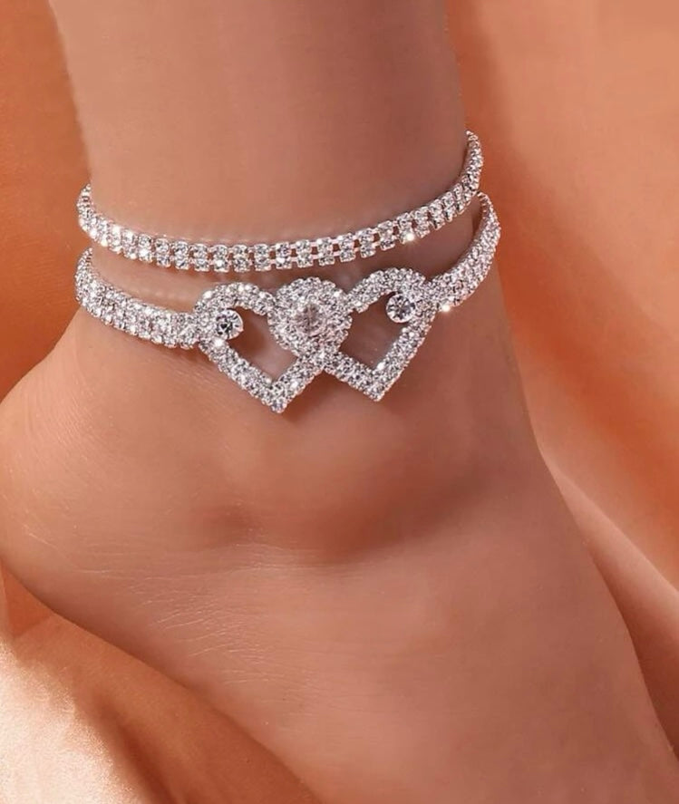 Rhienestone Diamond Heart Anklet
