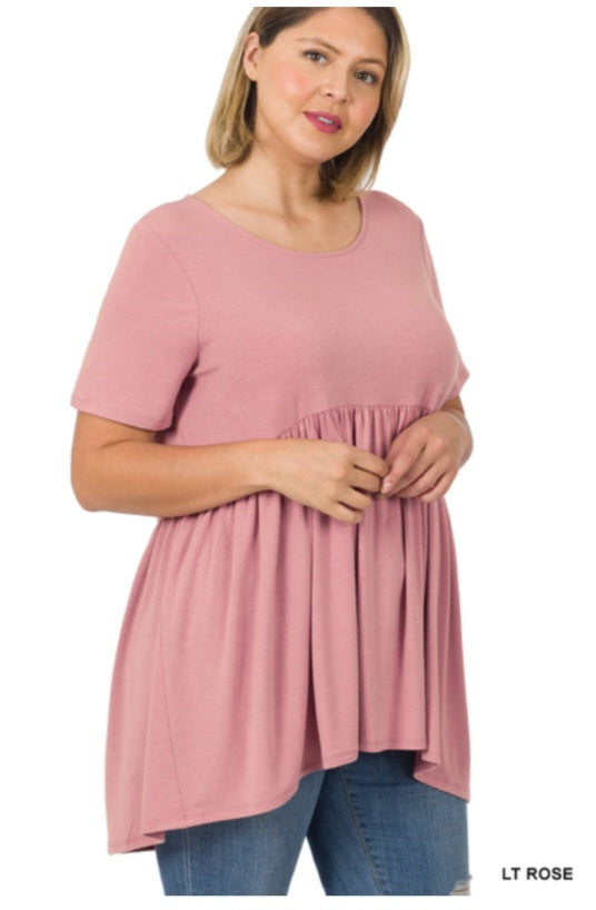 SHORT SLEEVE WAIST SHIRRING TOP