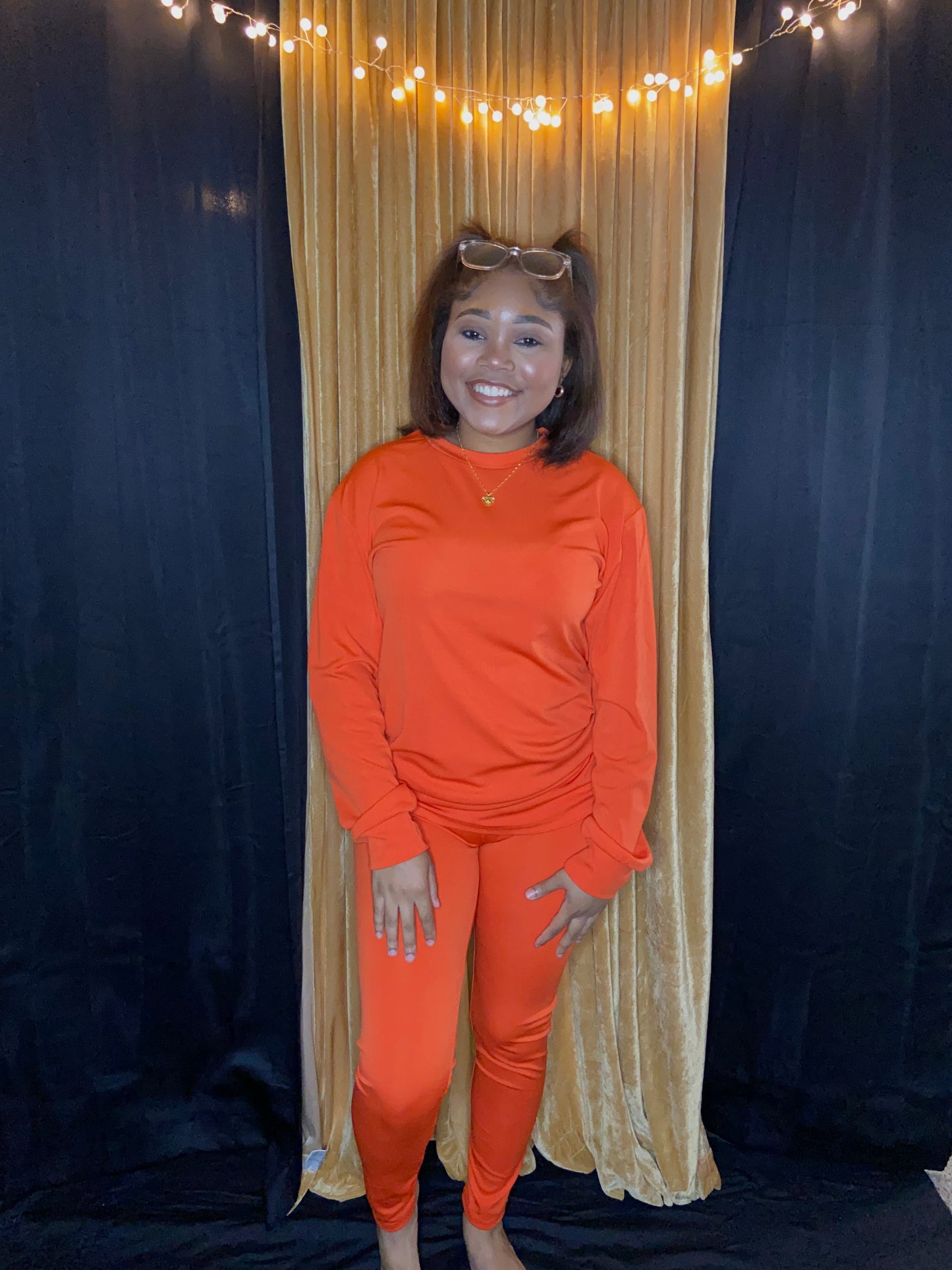Orange Round Neck Long Sleeve Set