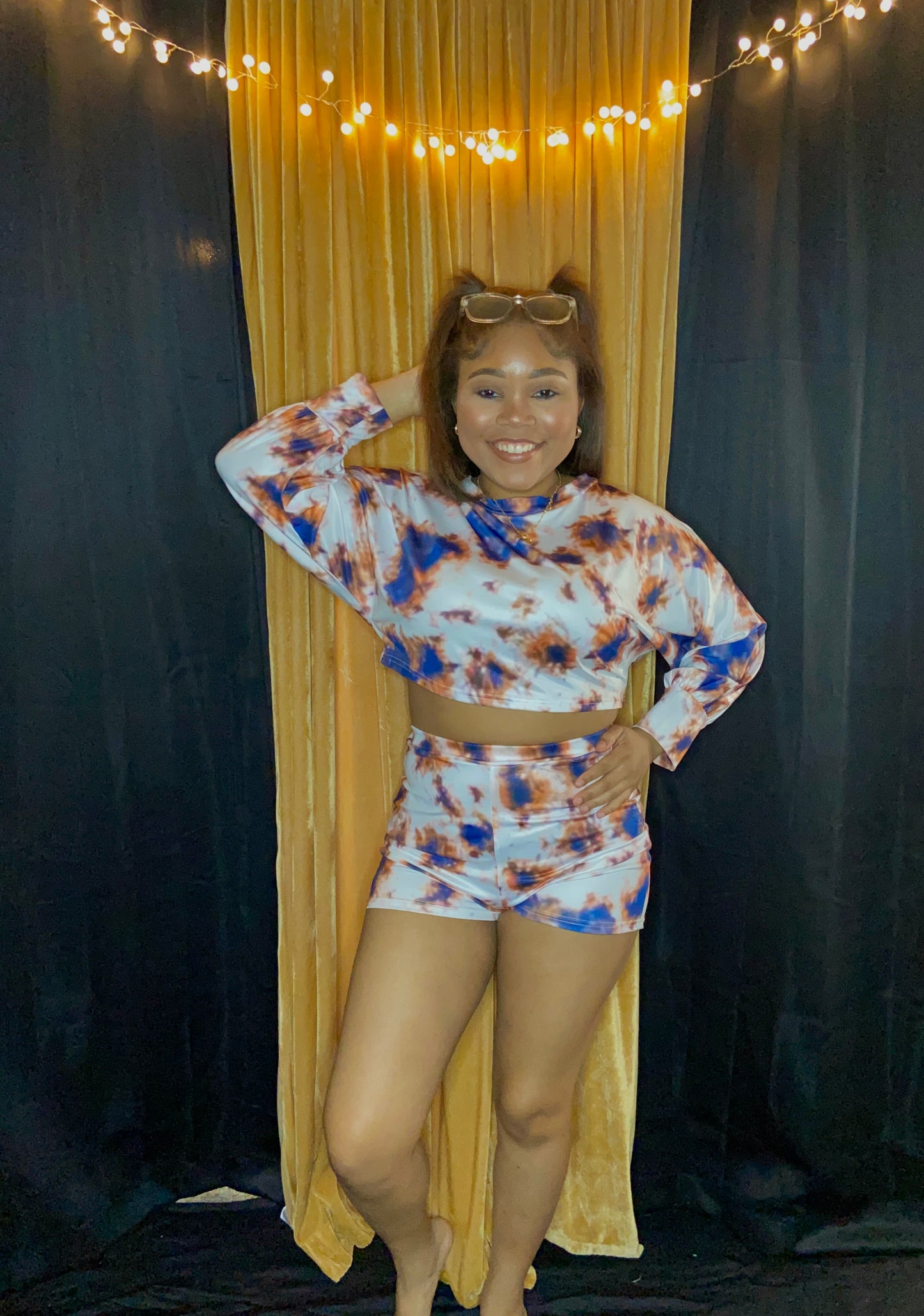 Multicolor Crop Top Tie Dye Shorts Set