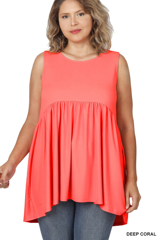 Plus Brushed Sleeveless Empire Waist Shirring Top