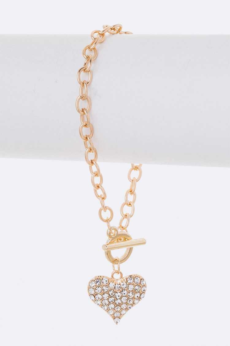 Crystal Heart Charm Toggle Bracelet