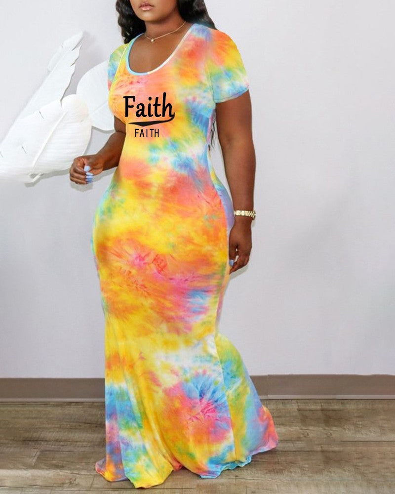 Tie Dye Faith Cutout Mermaid Maxi Dress