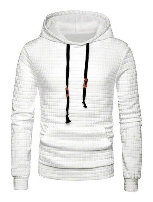 White Pocket Drawstring Hooded Sweatshirt