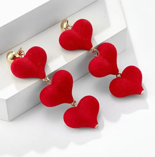 Three Heart Drop Earrings