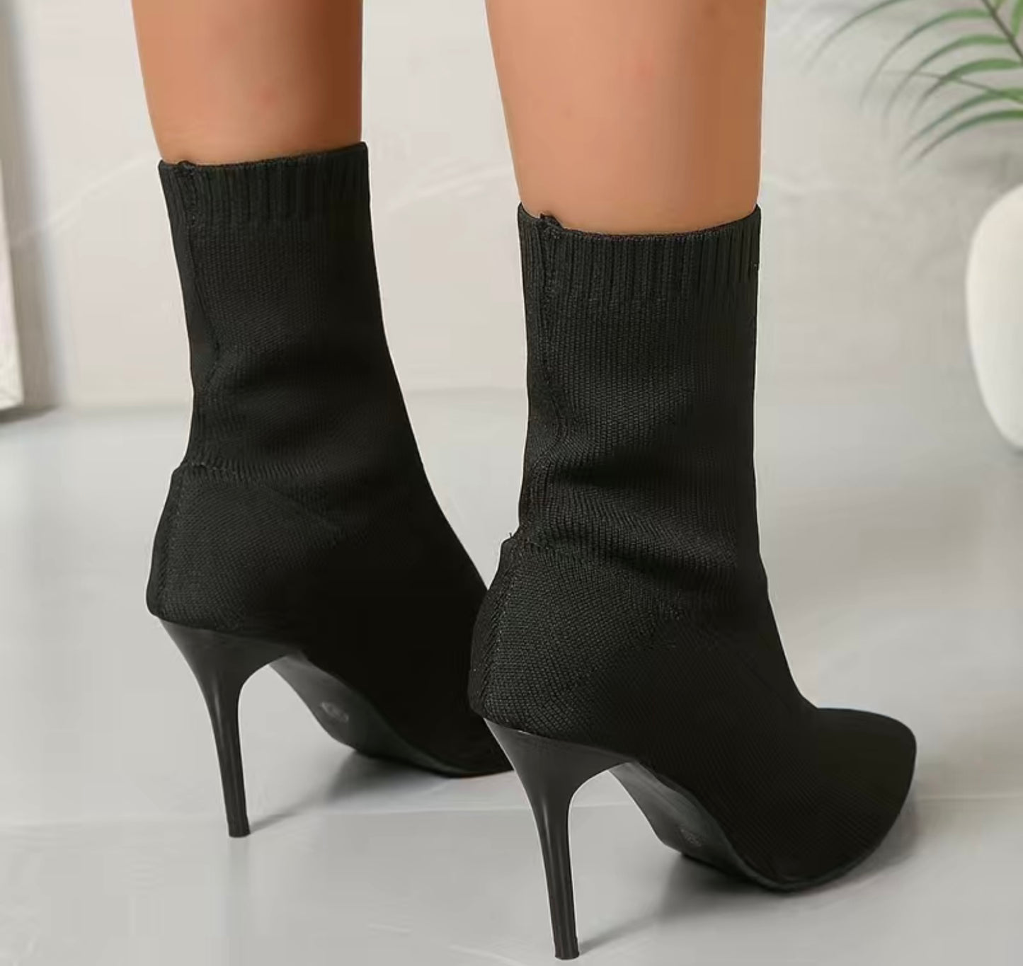 Black Knitted Stiletto Heel Sock Boots