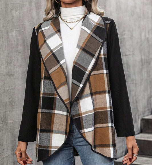 Hannah Plaid Open Front Coat