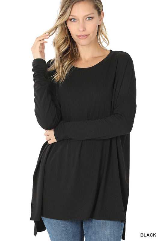 Black Long Sleeve Round Neck Top