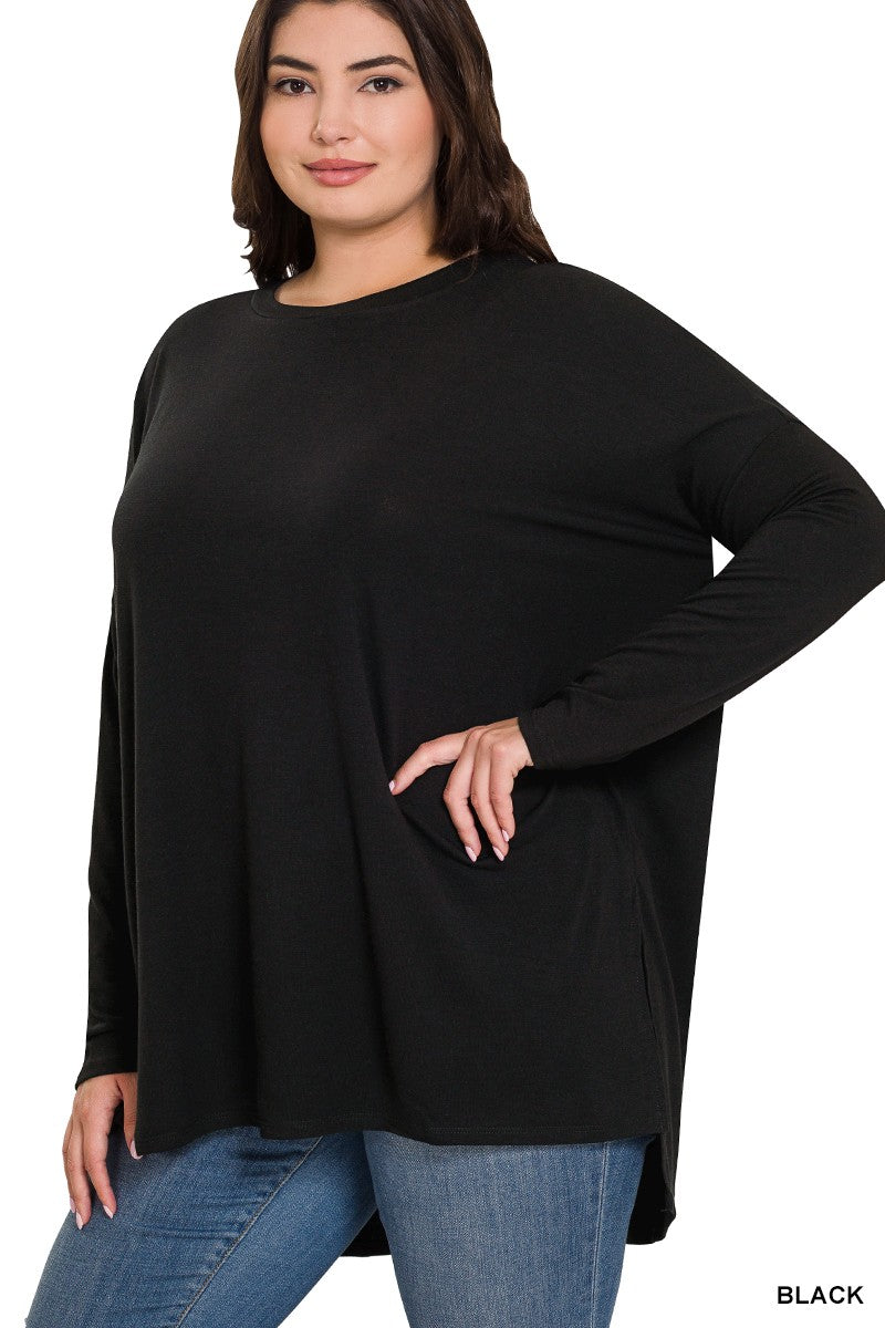 Black Long Sleeve Round Neck Top