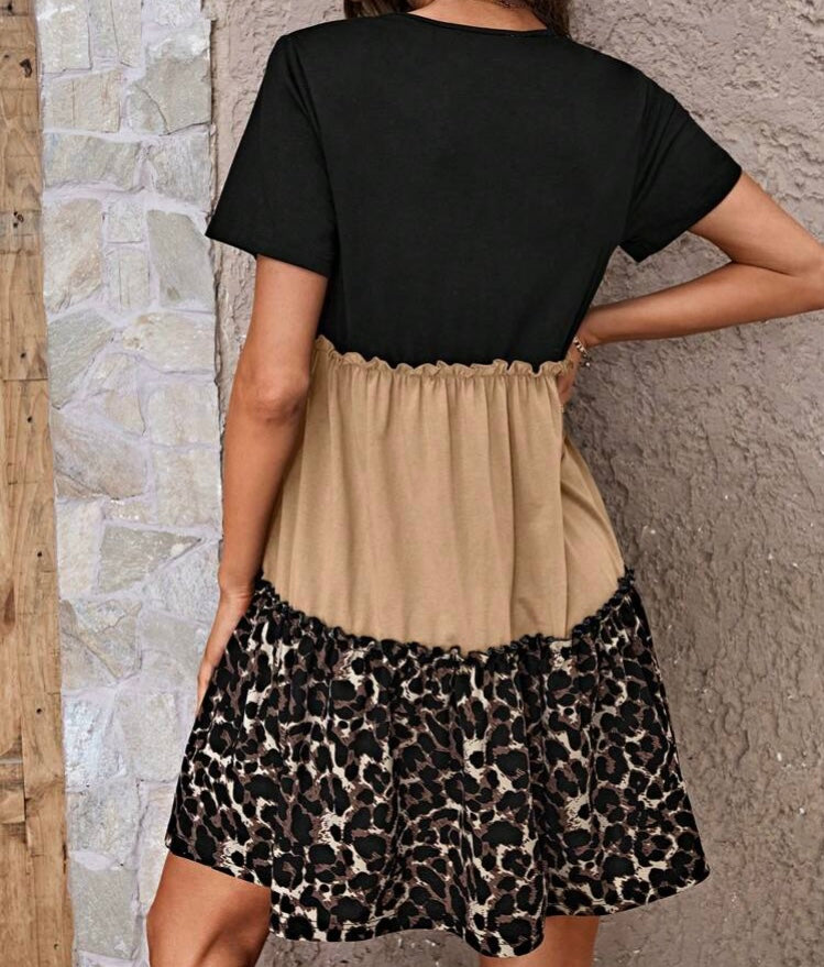 Leopard Print Ruffle Smock Dress