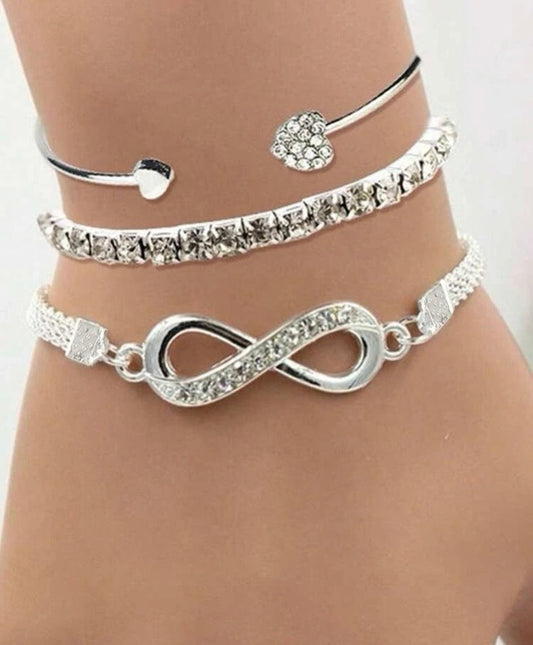 Rhinestone Heart Infinity Bracelet Set