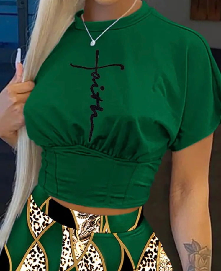 Faith Baroque Leopard Print Corset T-shirt & Shorts Set