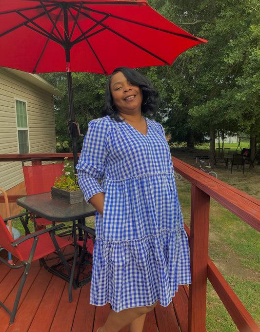 Blue And White Babydoll Dress