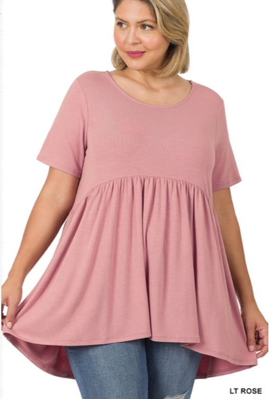 SHORT SLEEVE WAIST SHIRRING TOP