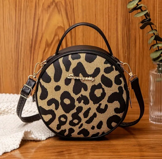 Leopard Print Round Crossbody Bag