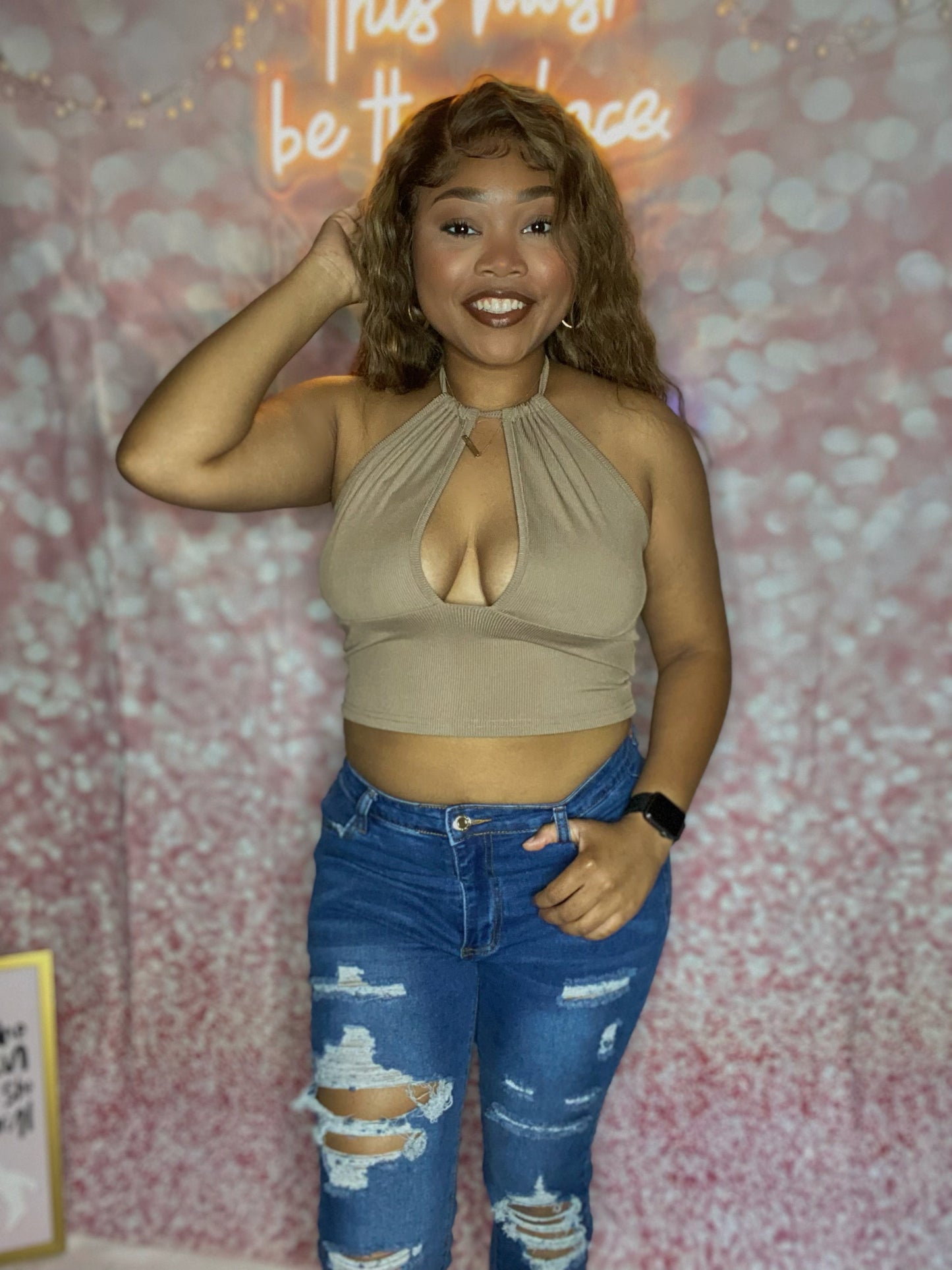 Mocha Brown Tied Crop Top