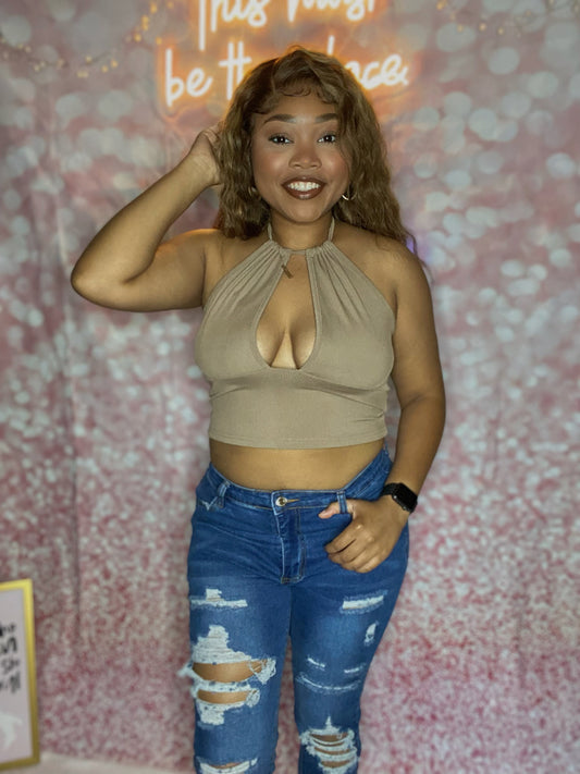 Mocha Brown Tied Crop Top