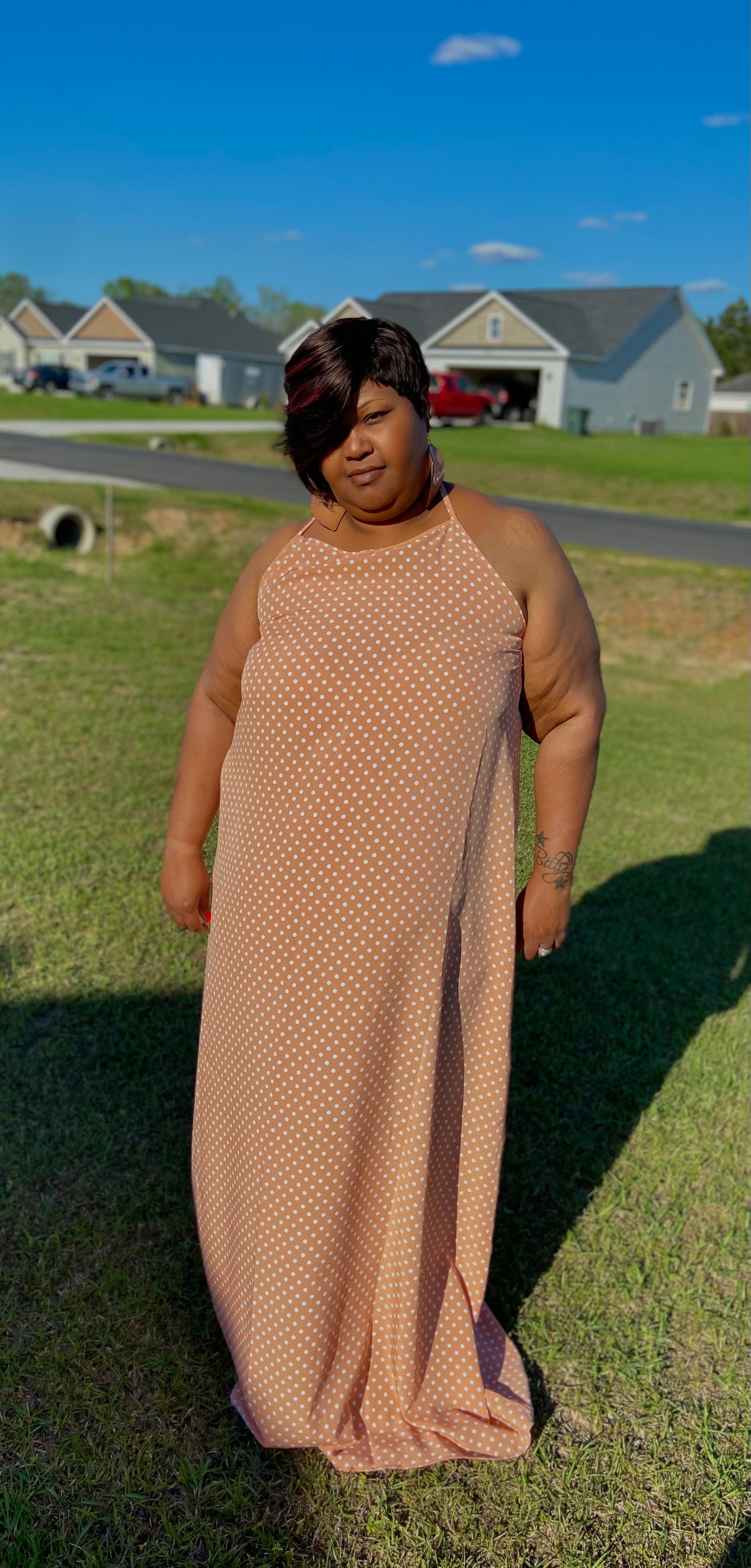 Plus Size Backless Dot Print Oversized Dress